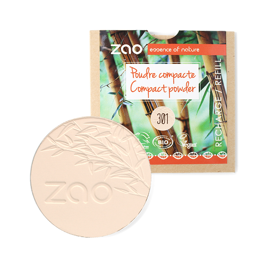 ZAO, Økologisk Compact Powder, 301 Ivory, Refill, 9 g
