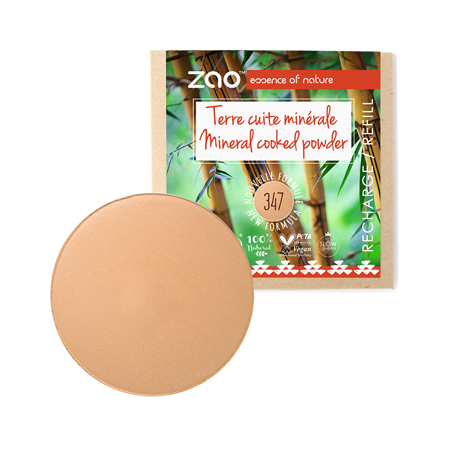 ZAO, Økologisk Mineral Cooked Powder, 347 Apricot Beige, Refill, 15 g