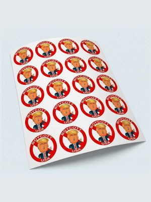 Boycott USA, Trump, Ark med klistermærker, vinyl, 20 stk., Ø4,8 cm