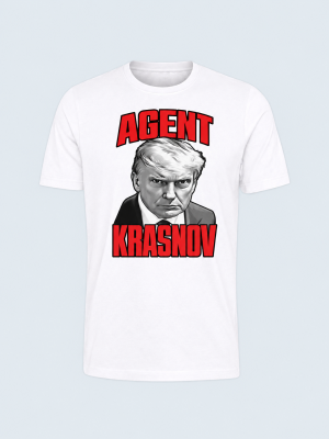 Hvid T-shirt med Agent Krasnov-tryk