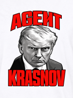 Agent Krasnov-tryk på hvidt stof