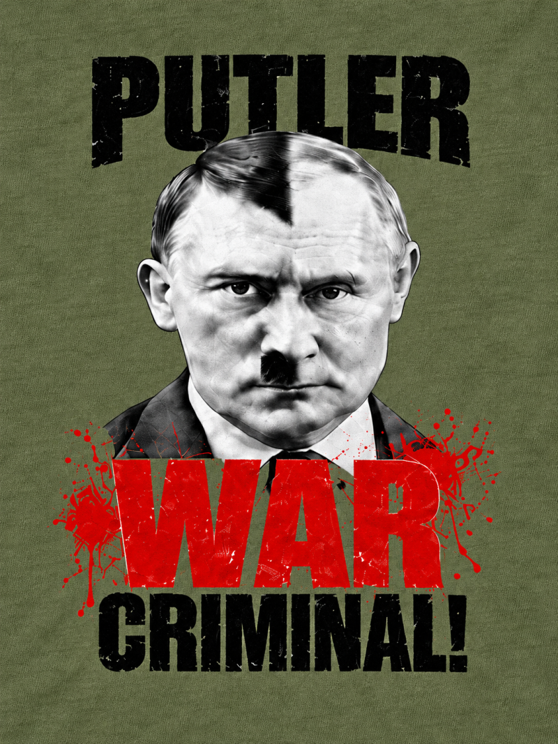 Putler War Criminal motiv med gennemsigtig baggrund på army tekstil