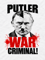 Putler War Criminal motiv på hvid tekstil