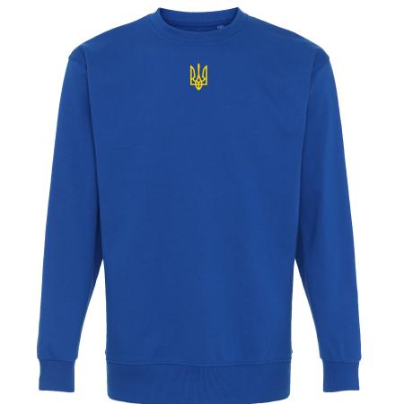 Blå-sweatshirt-emblem-gul