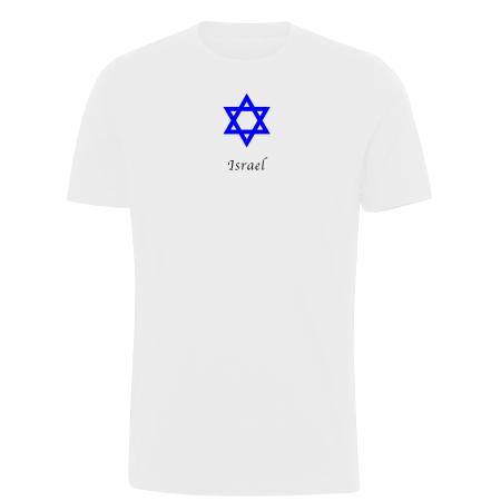 T-shirt,-Israel,-jeg-støtter-Israel,-blå-davidsstjerne,-hvid